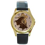Leather-Look Wedding Round Gold Metal Watch