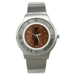 Leather-Look Black Bear Stainless Steel Watch
