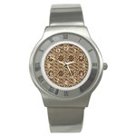 Leather-Look Ornament Stainless Steel Watch