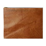 Brown Embossed Leather Texture Cosmetic Bag (XL)