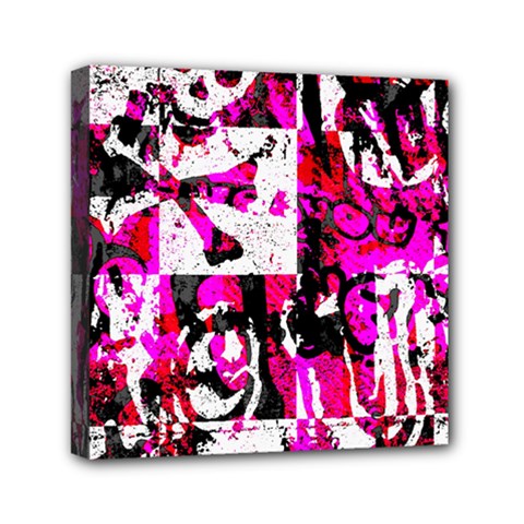 Pink Checker Graffiti Mini Canvas 6  x 6  (Stretched) from ArtsNow.com