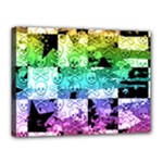 Rainbow Checker Skull Splatter Canvas 16  x 12  (Stretched)