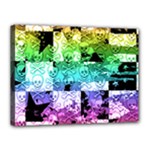 Rainbow Checker Skull Splatter Canvas 16  x 12  (Stretched)