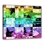 Rainbow Checker Skull Splatter Canvas 24  x 20  (Stretched)