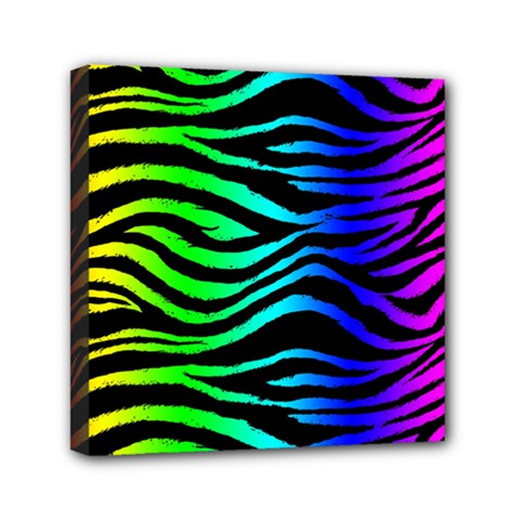 Rainbow Zebra Mini Canvas 6  x 6  (Stretched) from ArtsNow.com
