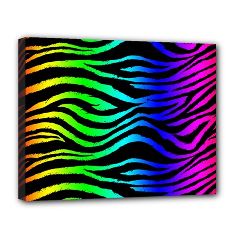 Rainbow Zebra Canvas 14  x 11  (Stretched) from ArtsNow.com