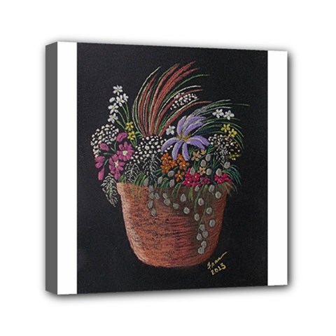 Flowers In Pot   Fran Hoffpauir Mini Canvas 6  x 6  (Stretched) from ArtsNow.com