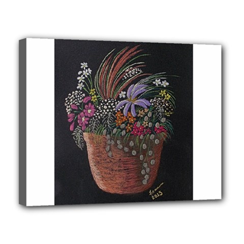 Flowers In Pot   Fran Hoffpauir Canvas 14  x 11  (Stretched) from ArtsNow.com