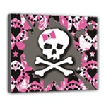 Pink Bow Skull Deluxe Canvas 24  x 20  (Stretched)