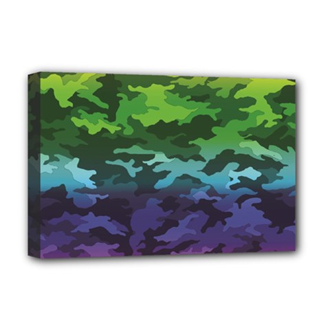 Rainbow Camouflage Deluxe Canvas 18  x 12  (Stretched) from ArtsNow.com