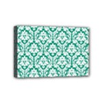 White On Emerald Green Damask Mini Canvas 6  x 4  (Framed)