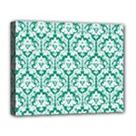 White On Emerald Green Damask Deluxe Canvas 20  x 16  (Framed)