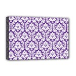 White on Purple Damask Deluxe Canvas 18  x 12  (Framed)