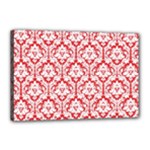 White On Red Damask Canvas 18  x 12  (Framed)