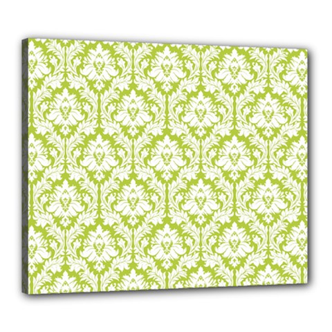 White On Spring Green Damask Canvas 24  x 20  (Framed) from ArtsNow.com