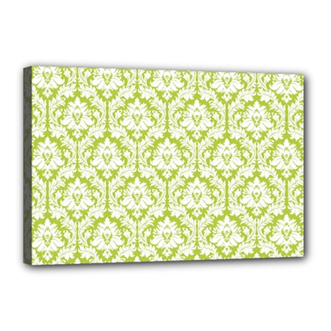 White On Spring Green Damask Canvas 18  x 12  (Framed) from ArtsNow.com