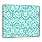 White On Turquoise Damask Canvas 24  x 20  (Framed)