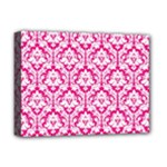 White On Hot Pink Damask Deluxe Canvas 16  x 12  (Framed) 