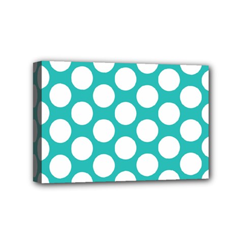 Turquoise Polkadot Pattern Mini Canvas 6  x 4  (Framed) from ArtsNow.com