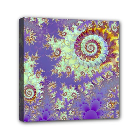 Sea Shell Spiral, Abstract Violet Cyan Stars Mini Canvas 6  x 6  (Framed) from ArtsNow.com
