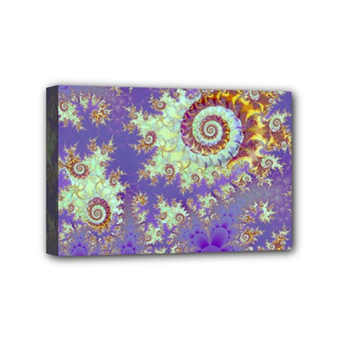 Sea Shell Spiral, Abstract Violet Cyan Stars Mini Canvas 6  x 4  (Framed) from ArtsNow.com