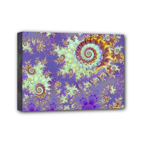 Sea Shell Spiral, Abstract Violet Cyan Stars Mini Canvas 7  x 5  (Framed) from ArtsNow.com