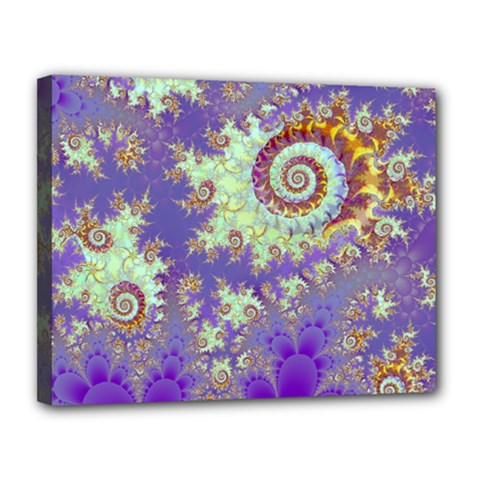 Sea Shell Spiral, Abstract Violet Cyan Stars Canvas 14  x 11  (Framed) from ArtsNow.com