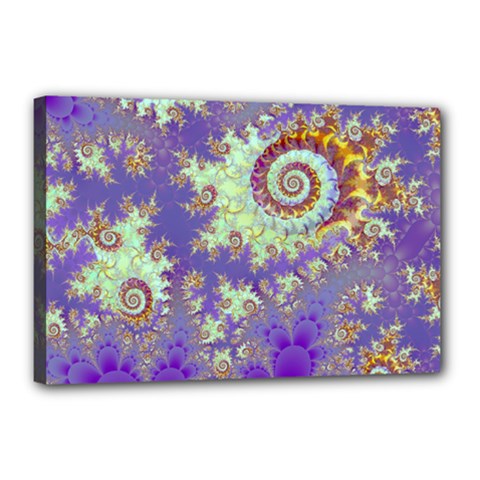 Sea Shell Spiral, Abstract Violet Cyan Stars Canvas 18  x 12  (Framed) from ArtsNow.com