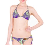 Sea Shell Spiral, Abstract Violet Cyan Stars Bikini