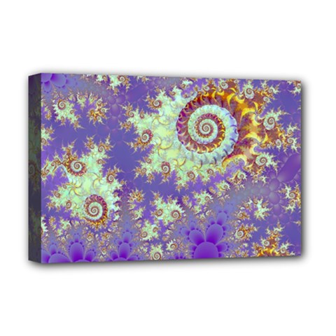 Sea Shell Spiral, Abstract Violet Cyan Stars Deluxe Canvas 18  x 12  (Framed) from ArtsNow.com