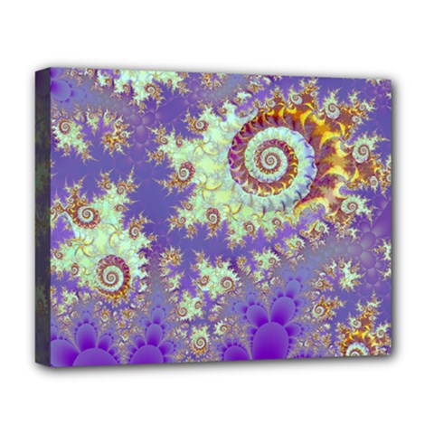Sea Shell Spiral, Abstract Violet Cyan Stars Deluxe Canvas 20  x 16  (Framed) from ArtsNow.com
