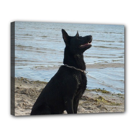 Black German Shepherd Canvas 14  x 11  (Framed) from ArtsNow.com