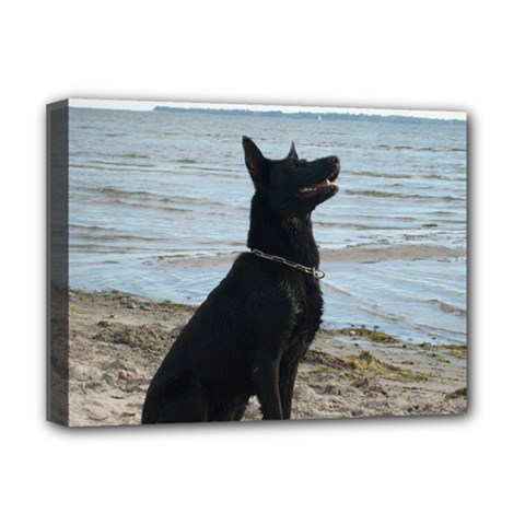 Black German Shepherd Deluxe Canvas 16  x 12  (Framed)  from ArtsNow.com