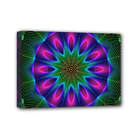 Star Of Leaves, Abstract Magenta Green Forest Mini Canvas 7  x 5  (Framed) from ArtsNow.com