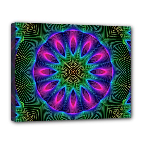 Star Of Leaves, Abstract Magenta Green Forest Canvas 14  x 11  (Framed) from ArtsNow.com