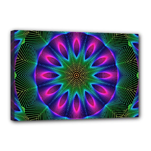 Star Of Leaves, Abstract Magenta Green Forest Canvas 18  x 12  (Framed) from ArtsNow.com