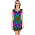 Star Of Leaves, Abstract Magenta Green Forest Bodycon Dress