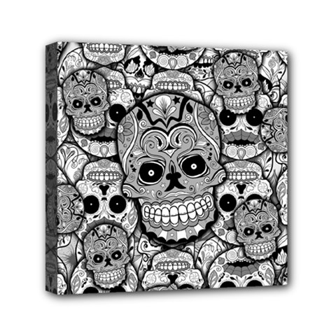 Sugar Skulls   Black And White Mini Canvas 6  x 6  (Stretched) from ArtsNow.com