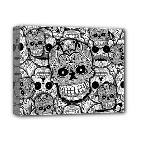 Sugar Skulls   Black And White Deluxe Canvas 14  x 11  (Stretched) from ArtsNow.com