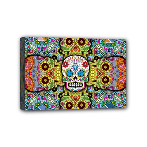 Sugar Skulls   Patterned Mini Canvas 6  x 4  (Stretched) from ArtsNow.com