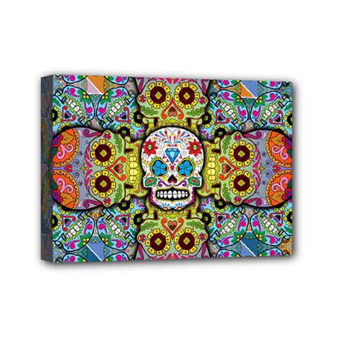 Sugar Skulls   Patterned Mini Canvas 7  x 5  (Stretched) from ArtsNow.com