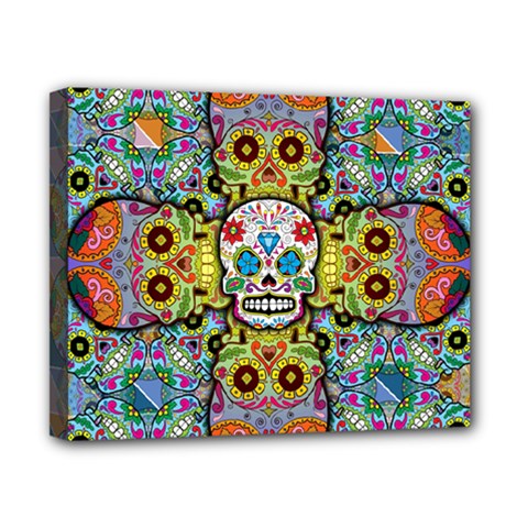 Sugar Skulls   Patterned Canvas 10  x 8  (Stretched) from ArtsNow.com