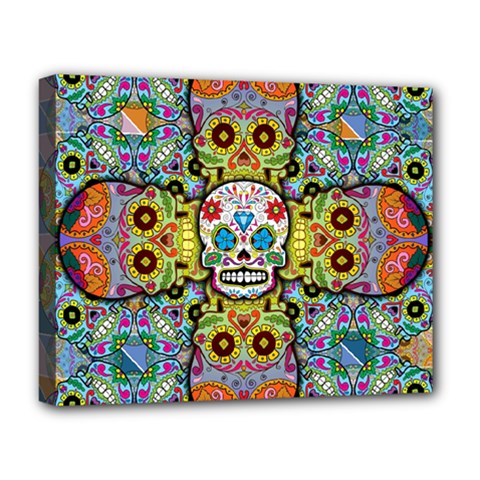 Sugar Skulls   Patterned Deluxe Canvas 20  x 16  (Stretched) from ArtsNow.com