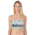 Blue Colorful Cats Silhouettes Pattern Women s Bandeau Tops