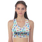 Blue Colorful Cats Silhouettes Pattern Women s Sports Bra