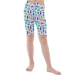 Blue Colorful Cats Silhouettes Pattern Kid s swimwear