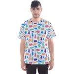 Blue Colorful Cats Silhouettes Pattern Men s Sport Mesh Tees