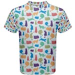 Blue Colorful Cats Silhouettes Pattern Men s Cotton Tees