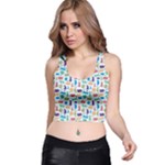 Blue Colorful Cats Silhouettes Pattern Racer Back Crop Tops