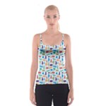 Blue Colorful Cats Silhouettes Pattern Spaghetti Strap Tops